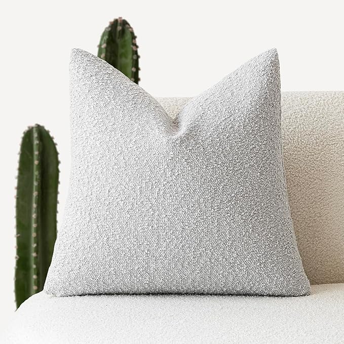 Foindtower Decorative Textured Boucle Throw Pillow Covers Accent Solid Pillow Cases Neutral Soft Cozy Couch Cushion Case for Chair Sofa Bedroom Living Room Home Decor 26 x 26 Inch,Light Grey