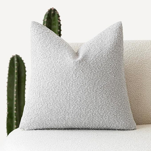 Foindtower Textured Boucle Throw Pillow Covers Accent Solid Pillow Cases Cozy Soft Decorative Couch Cushion Case for Chair Sofa Bedroom Living Room Home Decor, 20 x 20 Inch,Light Grey