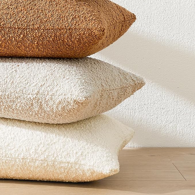 Mixhug Decorative Boucle Throw Pillow Covers, Beige, 12 x 20 Inches, Pack of 2 - Neutral Textured Boho Pillow Covers for Couch and Bed