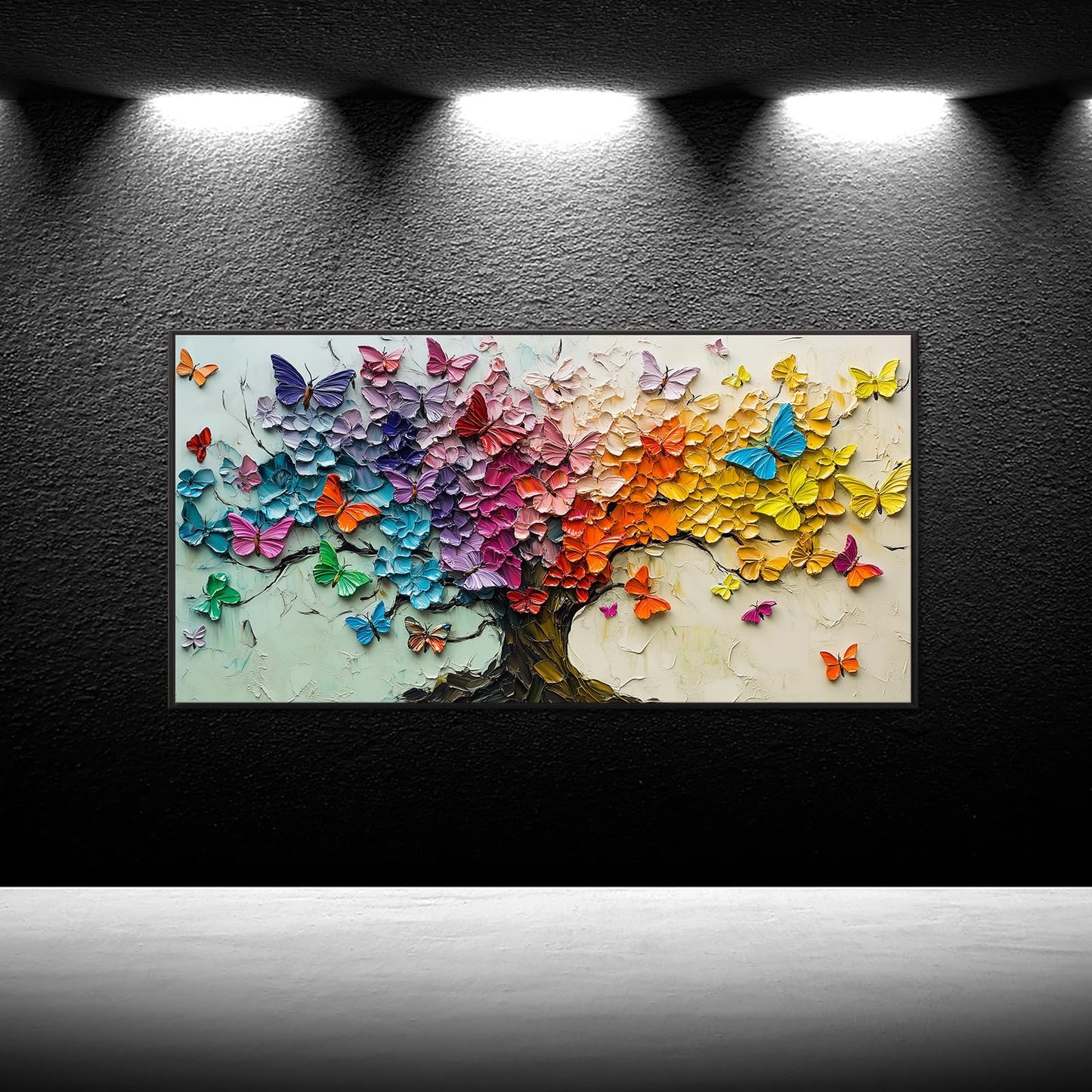 iKNOW FOTO Colorful Butterfly Tree Canvas Print with Black Floater Frame Rainbow Abstract Wall Art for Living Room Bedroom Office Ready to Hang 20x40''