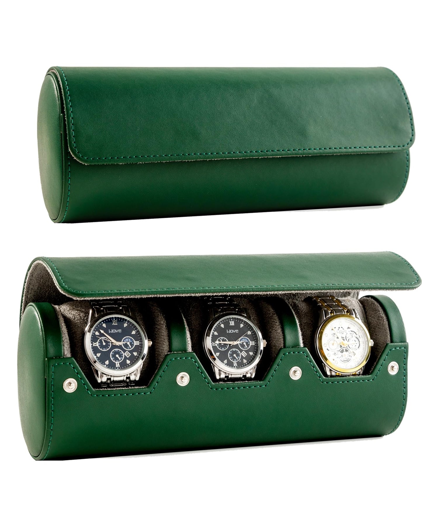 MR.OKAY 3 Watch Travel Case- Classic Leather Watch Case With Perfect Texture.Portable Watch Roll Or Organizer For Storage And Display. Luxury Gifts For Men, All Handmade by Artisans.
