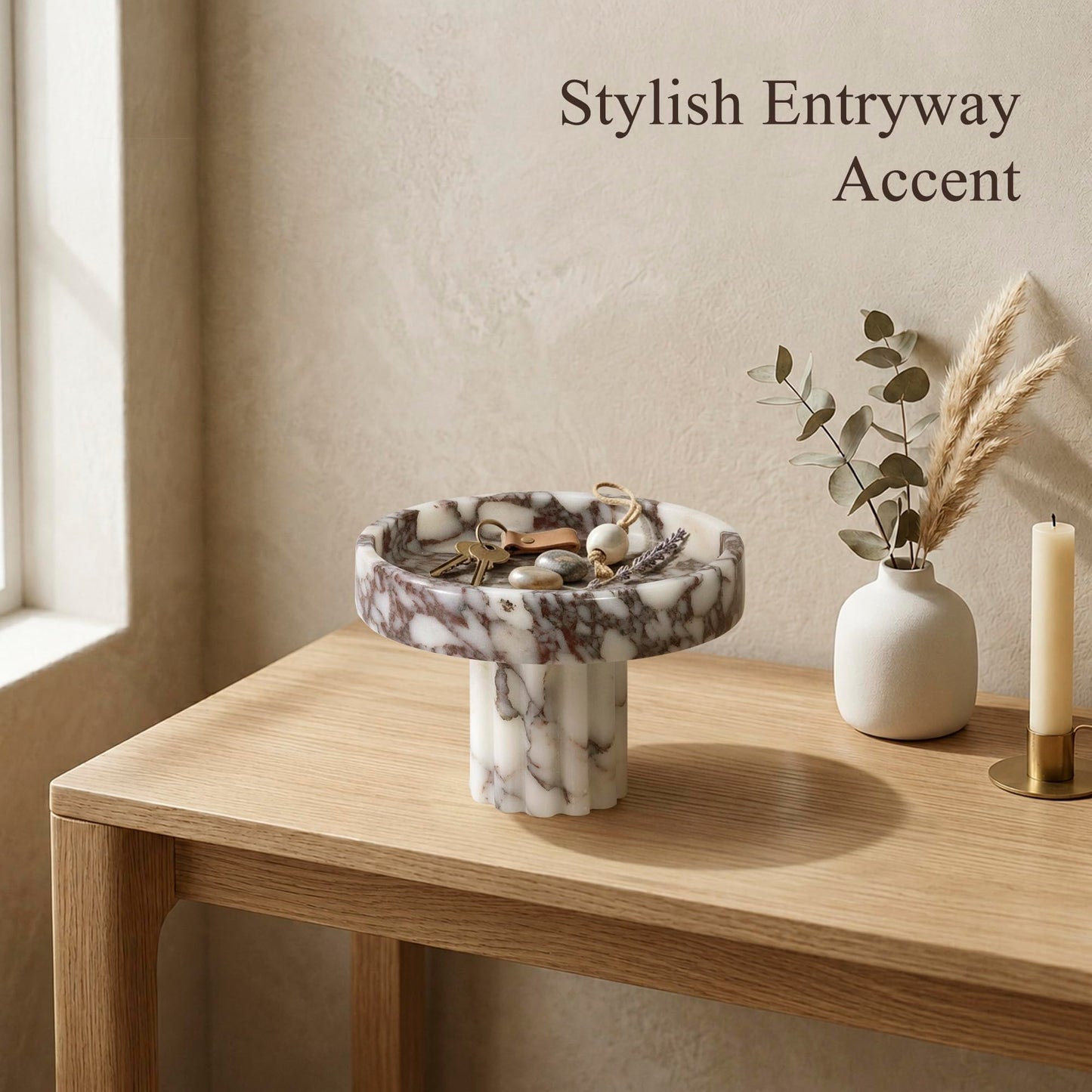 YMXYJM,Natural Marble Pedestal Tray,Decorative Display,Calacatta Viola