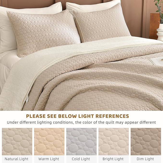 Sanracie Oversized Cotton King Quilt 128"*120" for Extra Bed,3Pcs Linen Colored California King Quilt Sets Oversized Circular Quilting Super Large Wide Cal King Coverlet Thin Comforter Ultra Soft