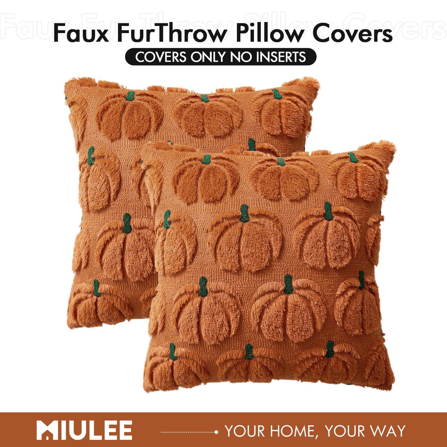 MIULEE Fall Pumpkin Throw Pillow Covers Decor Set of 2 Dark Rust Green Stem 20 x 20 Decorative Cushion Covers Soft Faux Fur Couch Pillows for Autumn Harvest Outdoor Porch Farmhouse Halloween Home