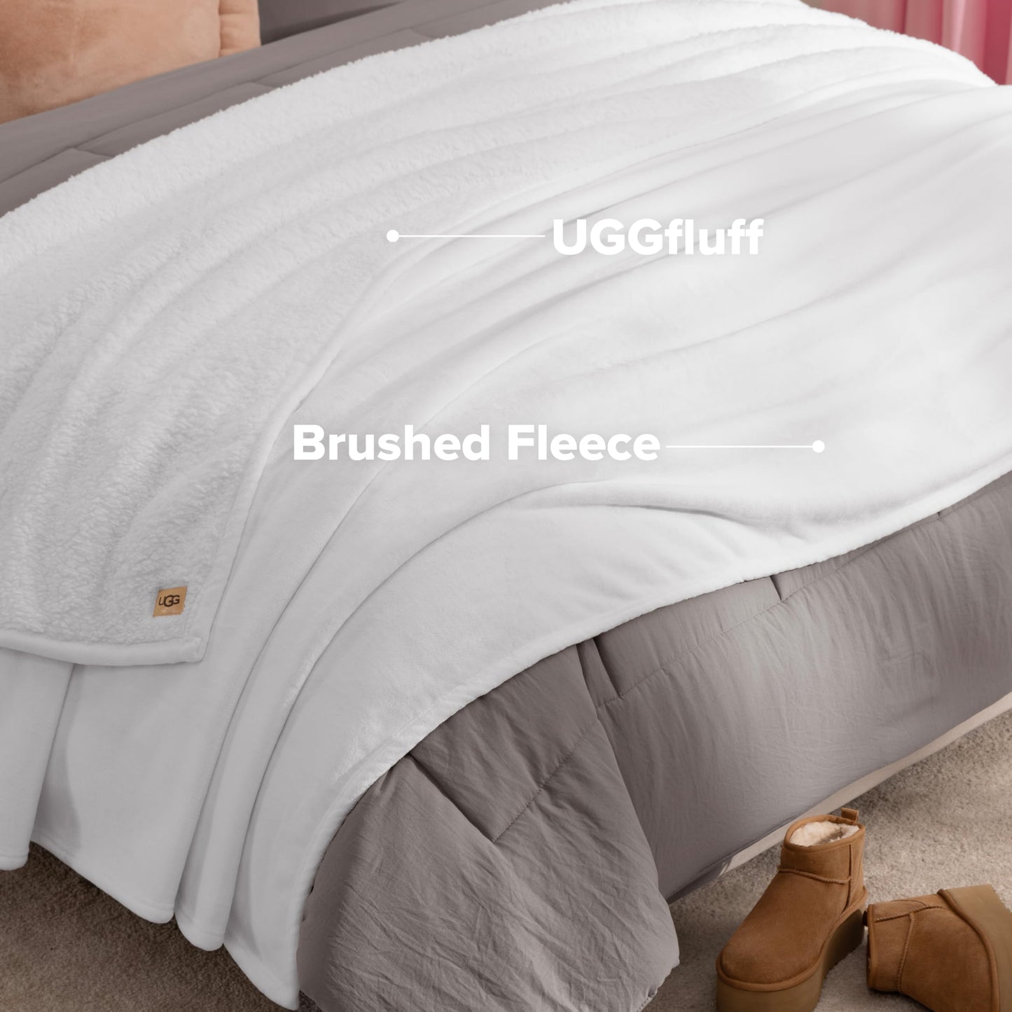 UGG Nita Full/Queen Blanket, Cozy Soft Queen Bedding, Plush Fleece Blanket for Bed, Extra Large Throw for Couch, Luxury Bedroom Decor, 90-inch x 90-inch, White Snow