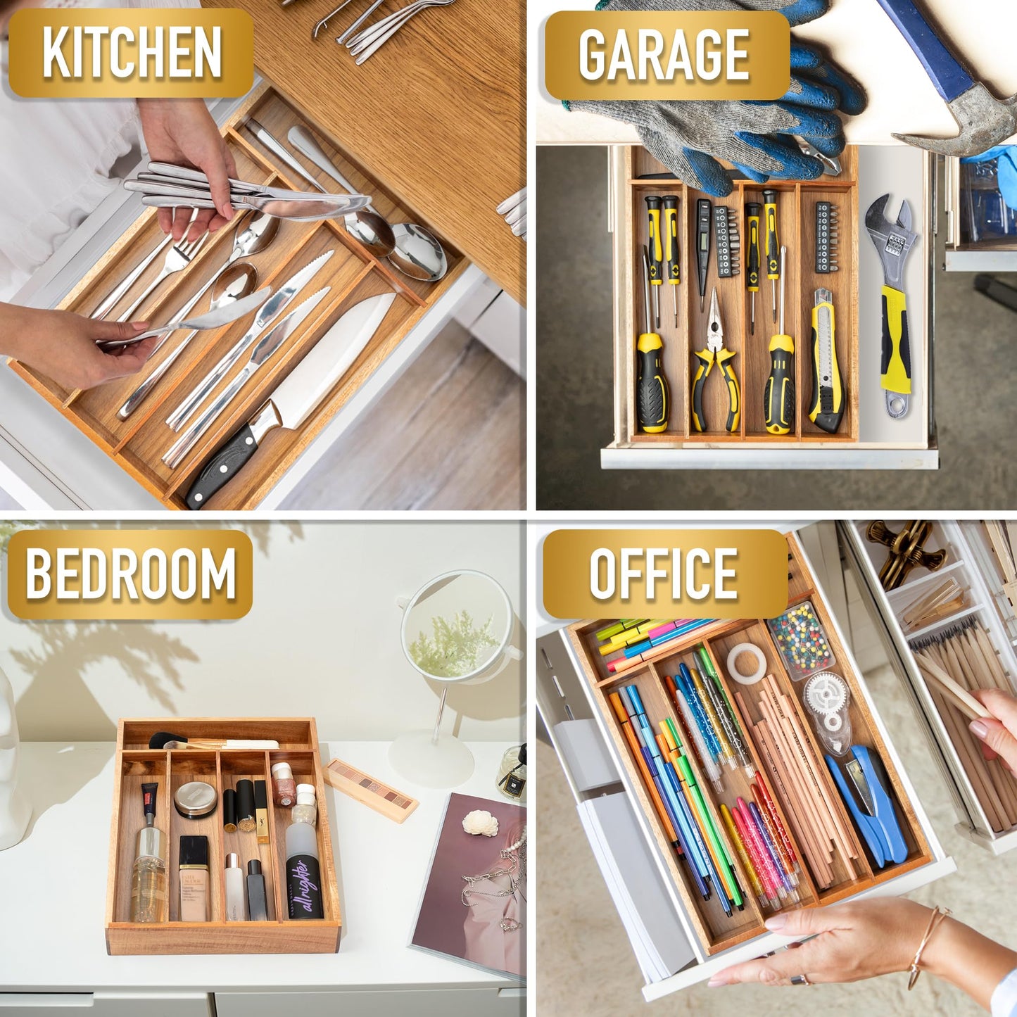 Conflech Silverware Organizer Acacia Kitchen Drawer Organizer Utensil Organizer Silverware Holder Cutlery Organizer in drawer Flatware Organizer Tray (Acacia 5 Slots)