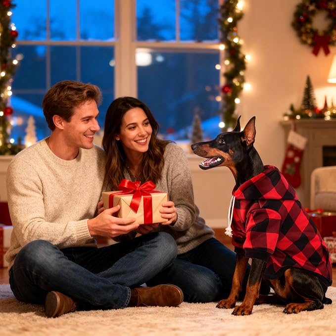 BAOBICUTE Dog Basic Hoodie Soft Dog Clothes Cold Weather Sweaters for Medium Large Dogs Cozy Fabric Warm Sweatshirt with Leash Hole (Red Plaid, XS (Back: 10.24",Chest: 14.96", Neck: 11.42"))