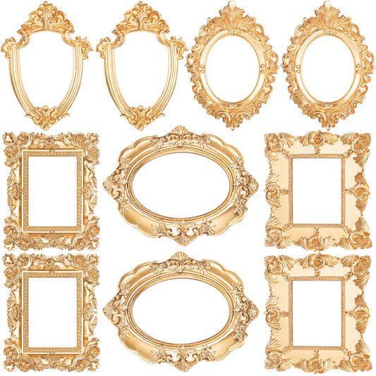 Yalikop 10 Pcs 4.9 x 4 Small Vintage Gold Frames for Craft DIY Decoration, Mini Ornate Resin Photo Frames Bulk for Refrigerator Wedding Christmas Jewelry Display Photo Holiday Party Invitation