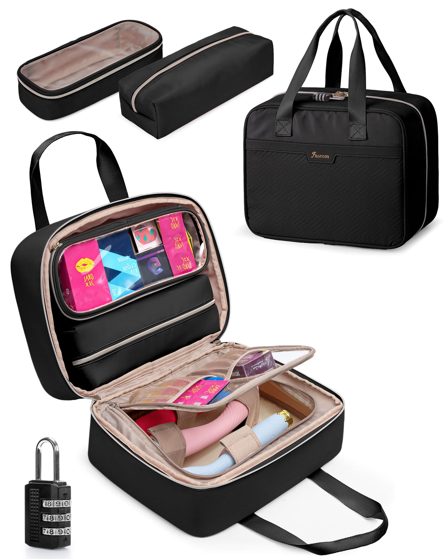 Fasrom Discreet Bag for Toys, Private Toy Storage Bag with Lockable Zipper and Detachable Pouches, Travel Toy Box Organizer for Adult Men and Women, Black (Bag Only, Patent Design)