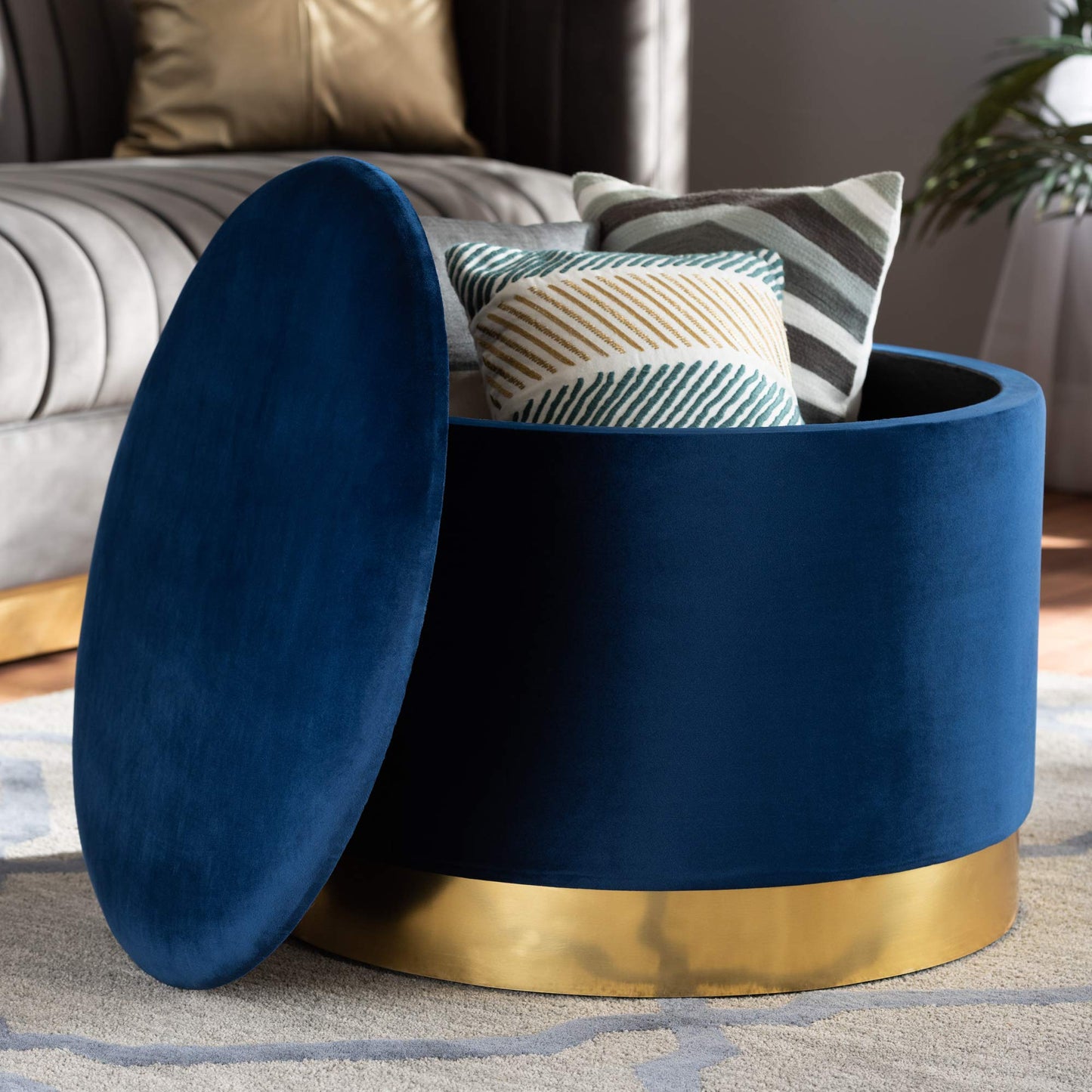 Baxton Studio Ottomans, Navy Blue/Gold