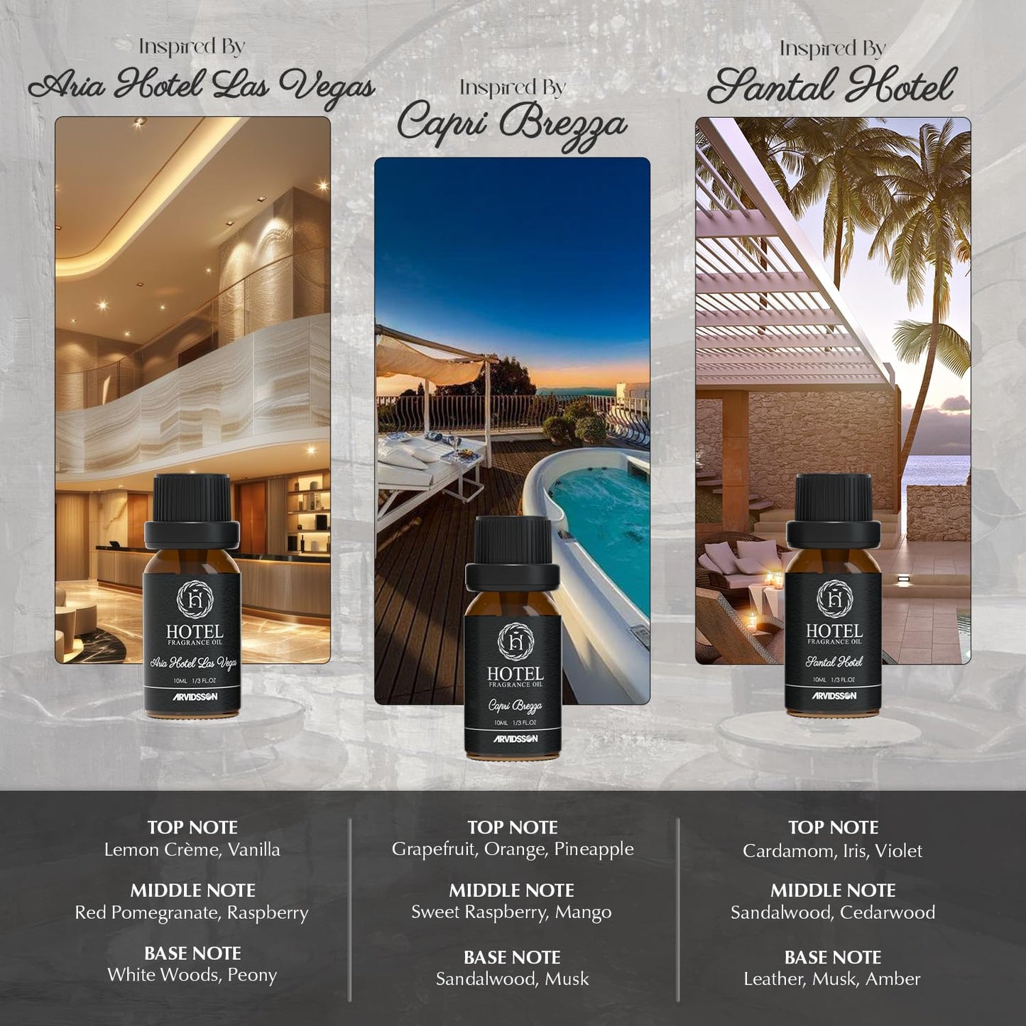 ARVIDSSON Hotel Diffuser Oil Gift Set - Inspired by 5 Star Hotel Scents - Luxury Hotel Essential Oils for Diffuser and Crafting, Premium Fragrance Oil Set, 6 x 10 mL, 0.34 fl oz