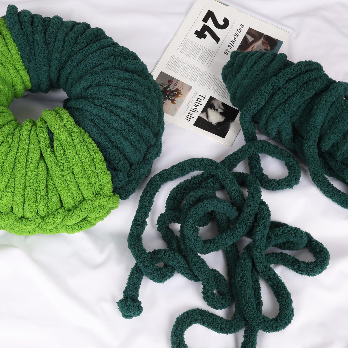 8 Packs Jumbo Chunky Chenille Yarn - 1820g(64oz) 254 Yards (761ft) Bulky Yarn - Chunky Yarn for Hand Knitting Blanket,Cushions, Pet Bed - Soft and Durable(Dark Green)