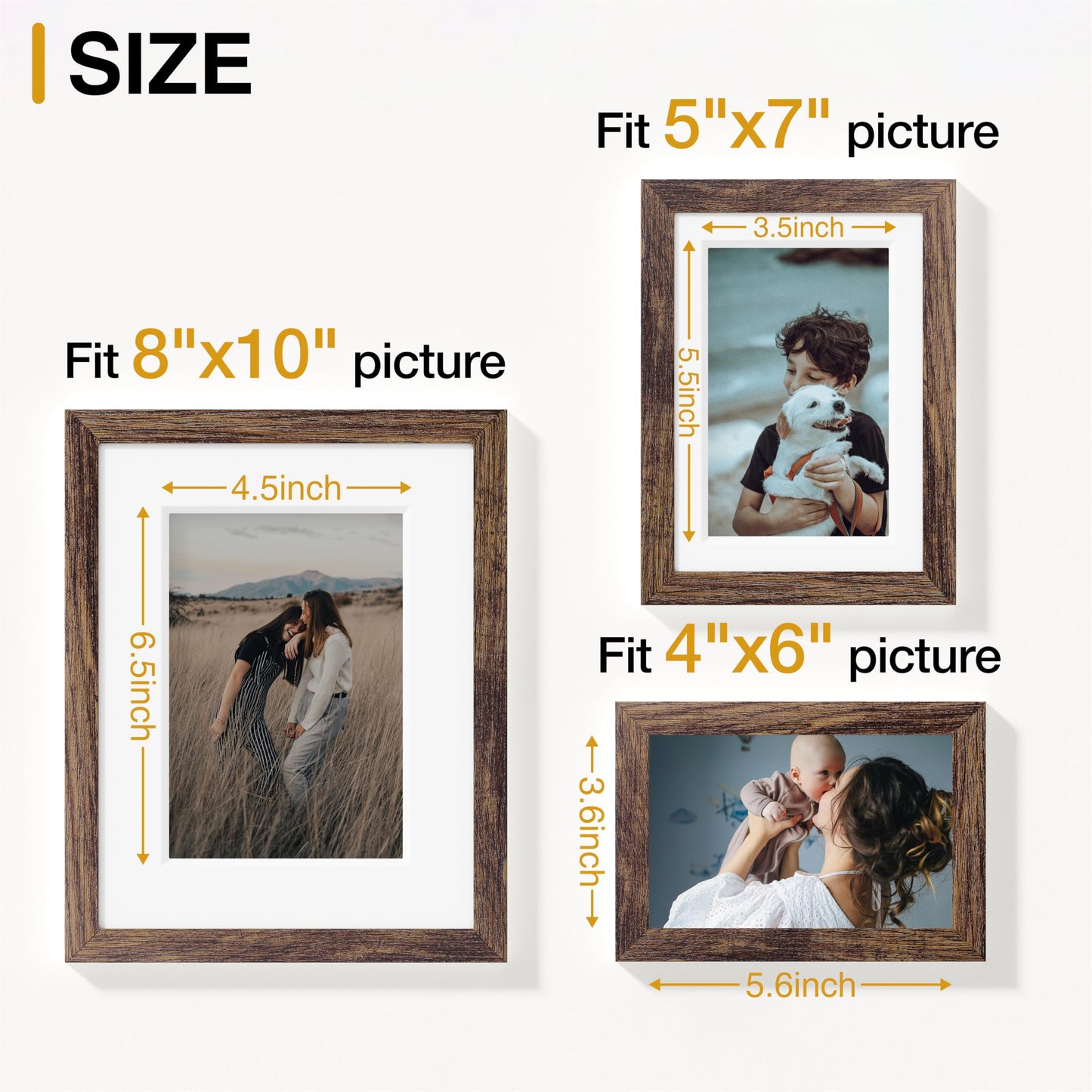 Vittanly 12 Pack Picture Frames Collage Wall Decor for Mounting or Tabletop Display, Gallery Wall Frame Set for Family, Multi Sizes Including 4pcs 8x10, 4pcs 5x7, 4pcs 4x6, Brown
