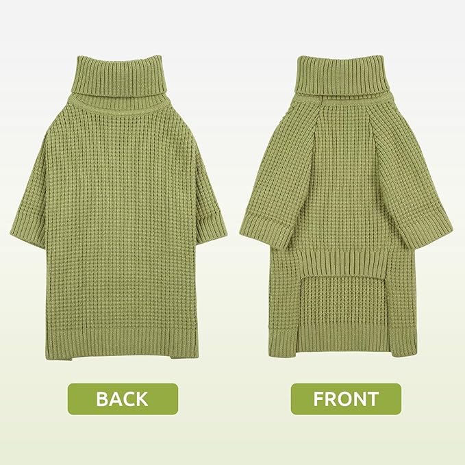 Queenmore Large Dog Turtleneck Sweater, Check Pattern, Green XXL