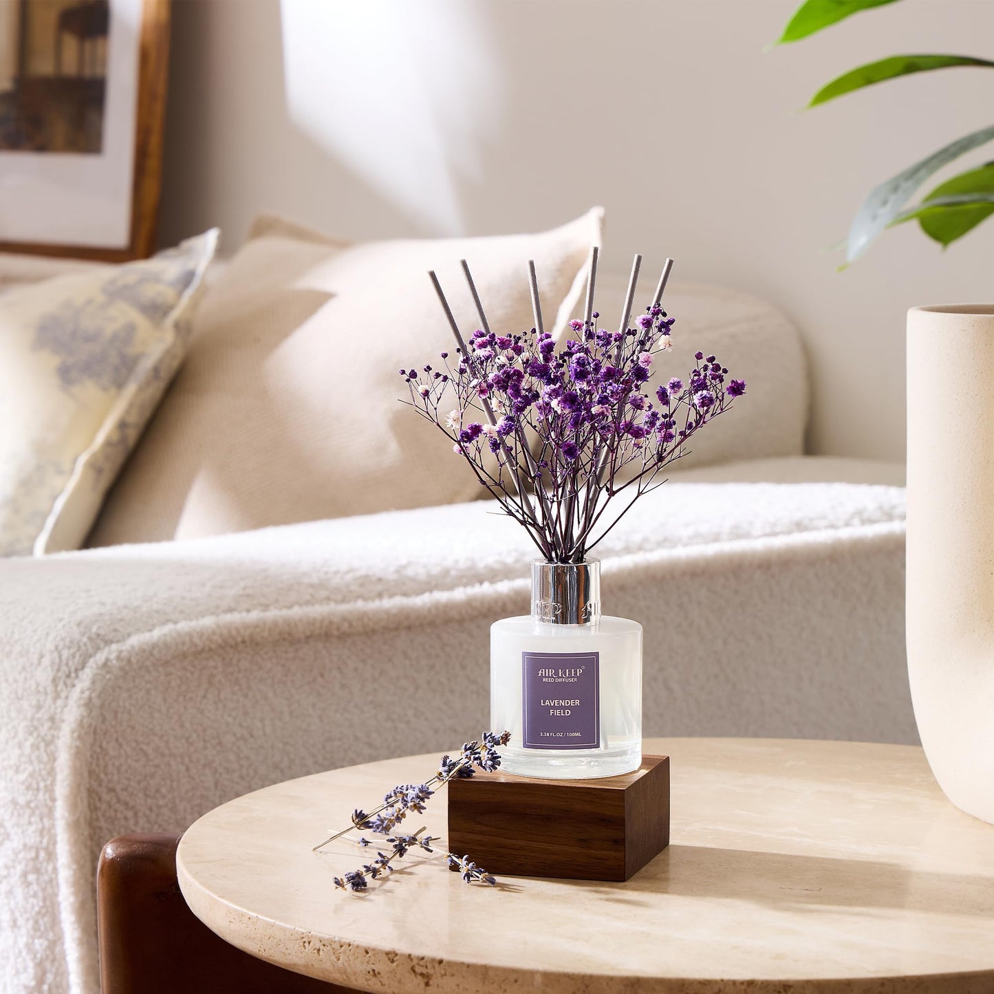 Airkeep Reed Diffuser Set,3.38 fl oz (100 ml) - Lavender Field Oil Diffusers with 8 Reed Sticks, Home Fragrance Reed Diffuser for Bathroom Shelf Decor
