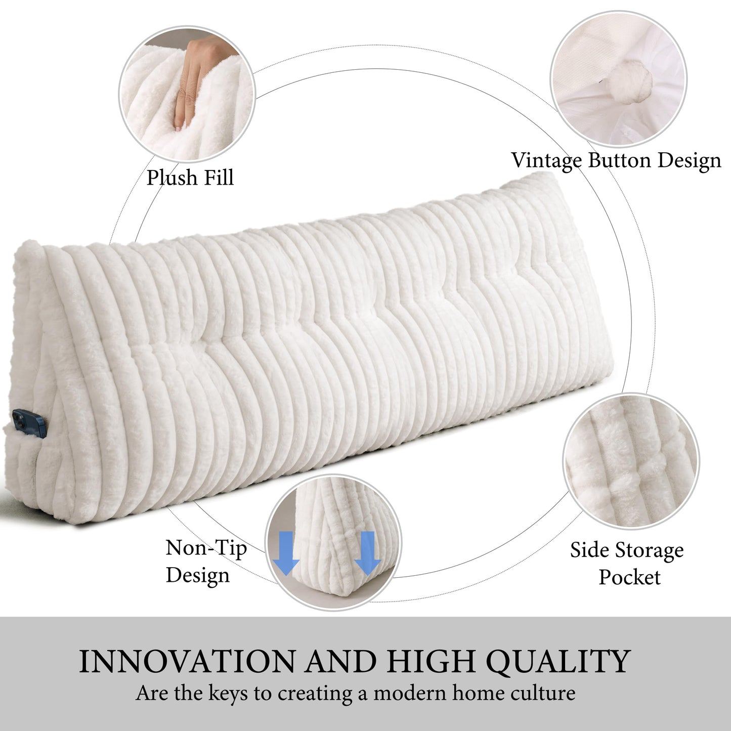 Dorivalley Headboard Pillow Queen, Triangular Wedge Pillow Headboard Queen, Cushion Headboards Reading Pillows, Backrest Pillows for Sitting in Bed or Working with Removable Cover, Beige