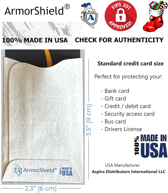 50x RFID Blocking Sleeves Credit Card Protector 100% MADE IN USA Anti-theft for Travel wallet, purse. Protect debit, credit card, IDs. ArmorShield Your Identity (50PAK)