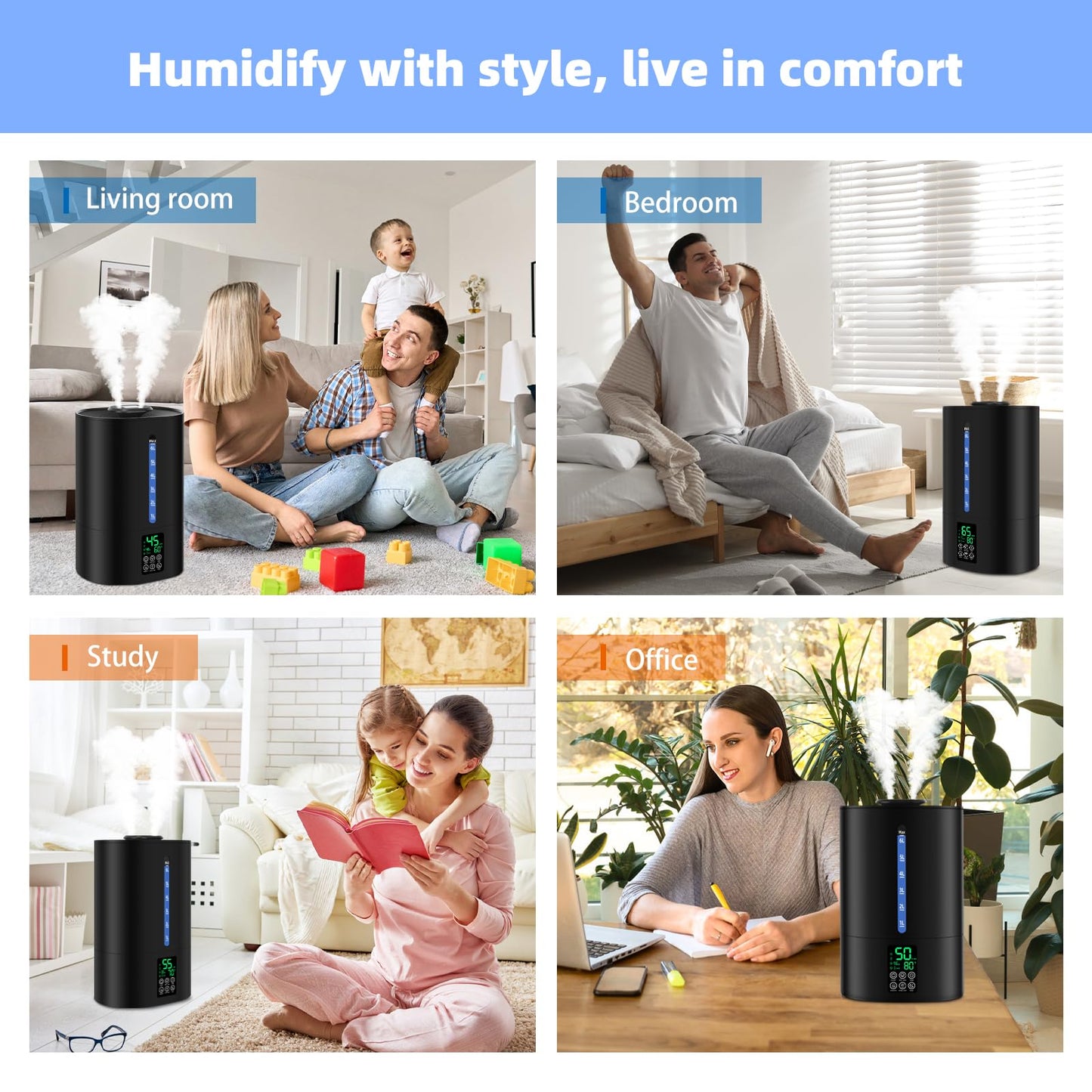 Coolfiqu 6L Humidifiers for Bedroom Large Room Home,Cool and Warm Humidifier for Baby and Plants Hot Mist Top Fill Desk Humidifiers Oil Diffuser,Quiet,Adjustable Mist,360°Nozzle-Black(2026 Upgraded)