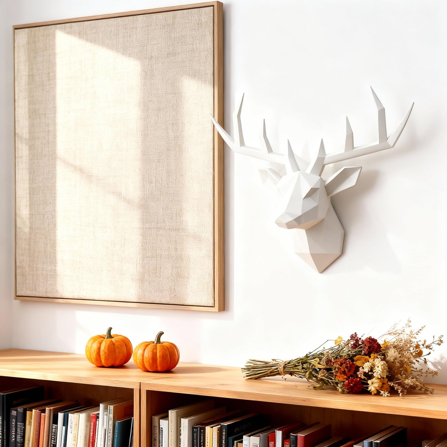 XYQXYQ White Deer Head Wall Sculpture,Modern Art Wall Hanging,3D Wall Decor,Gallery Living Room Resin Animal Head Decoration