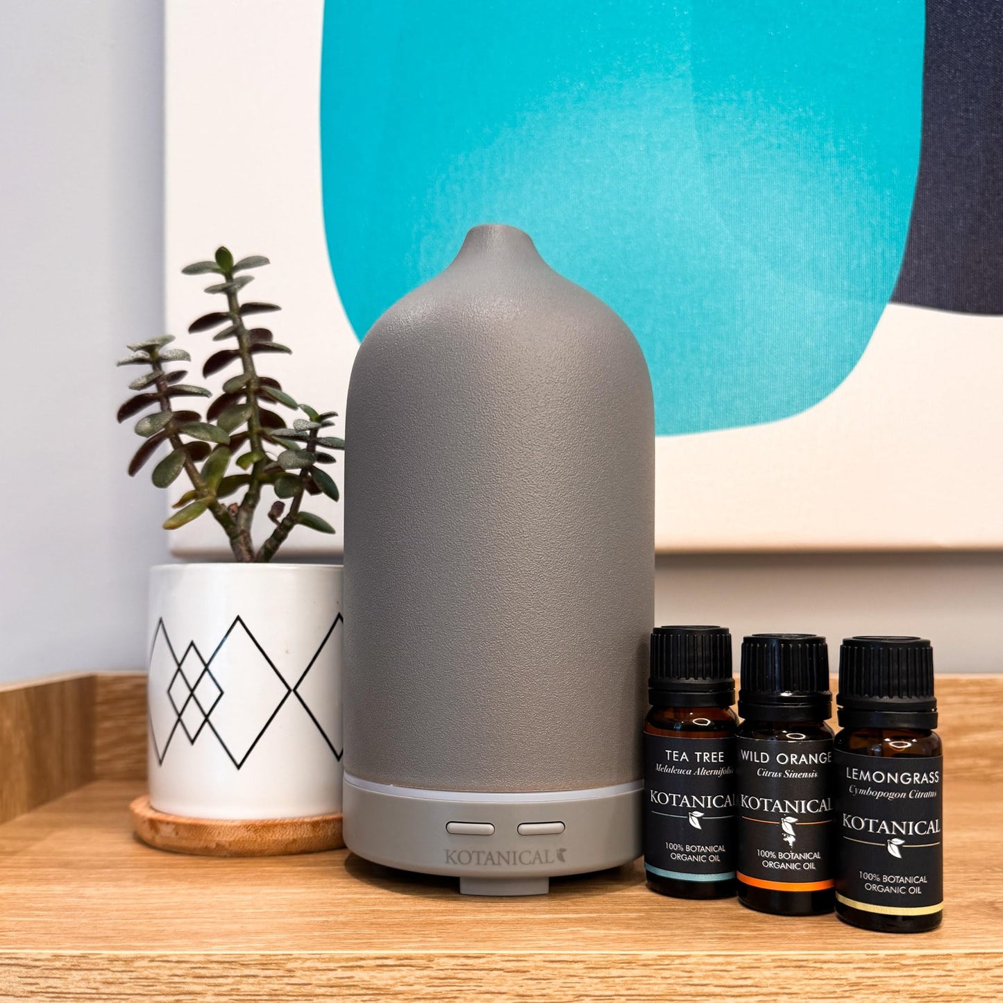 Kotanical Grey Stone Essential Oil Diffuser – Ceramic Aromatherapy Diffuser with Ultrasonic Mist, LED Ambient Light & Auto Shut-Off for Home, Bedroom, Office