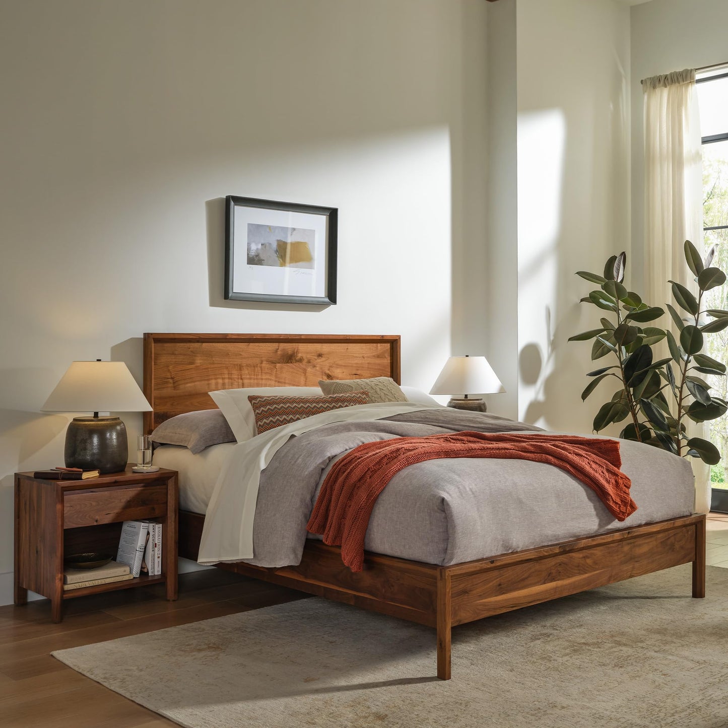 Stickley Saranac Bed, Queen Size, Solid Rustic Walnut, Sustainable Construction, Accommodates Standard Queen Mattress and Box Spring, 15in Footboard, Made in USA