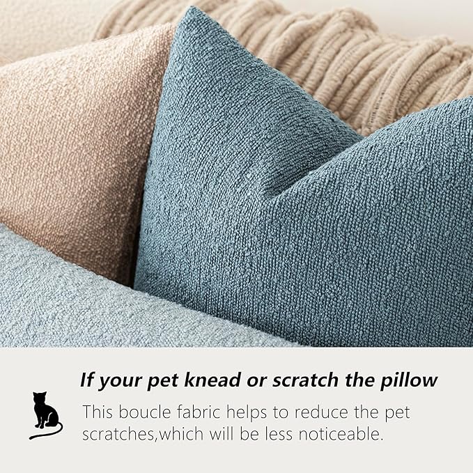 Foindtower Decorative Textured Boucle Throw Pillow Covers Accent Solid Pillow Cases Neutral Soft Cozy Couch Cushion Case for Chair Sofa Bedroom Living Room Home Decor 26x26 Inch,1PC,Misty Blue