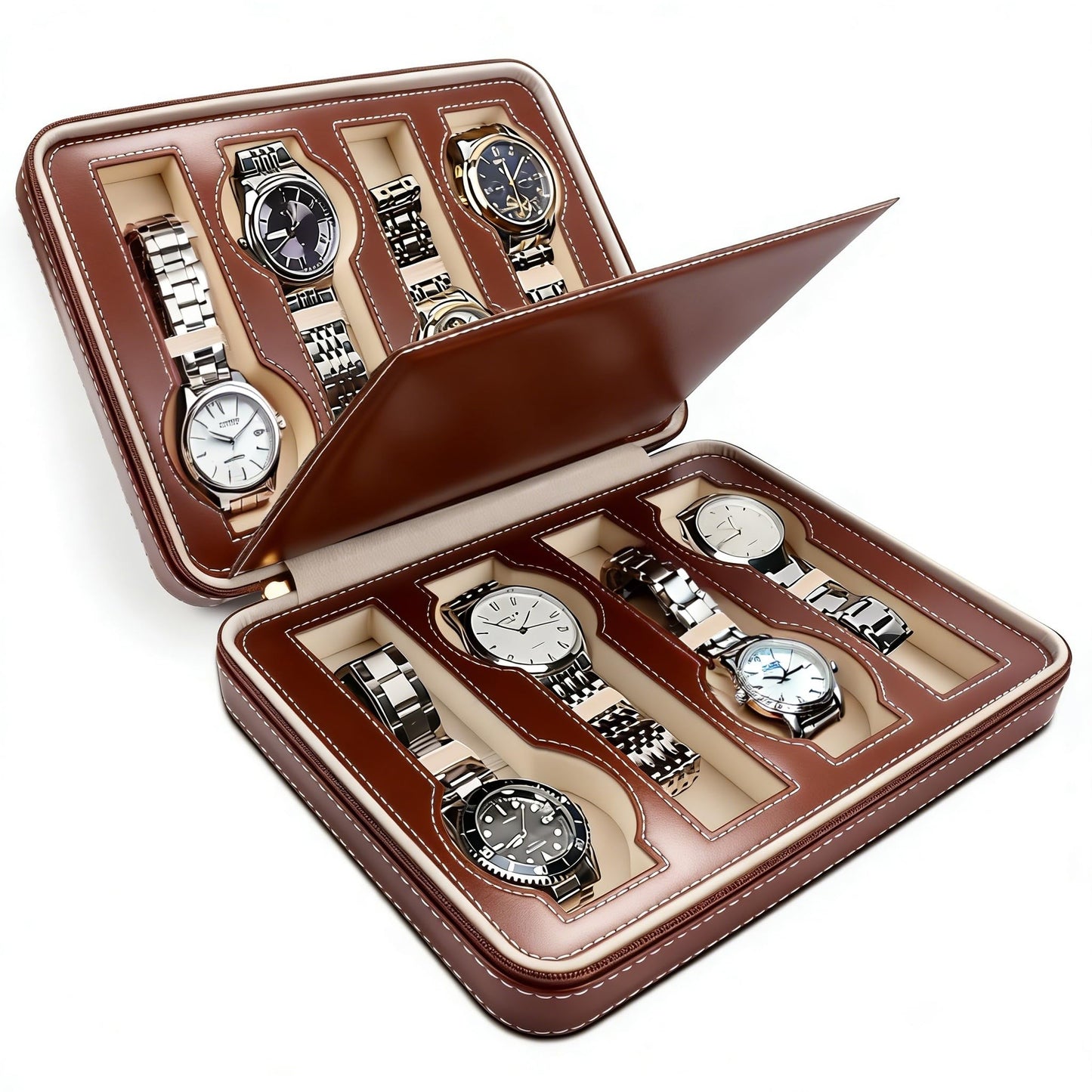 Embewhis 8 Slot Watch Box Faux Leather Storage Valet Premium Watch Storage Display Case for Men (Brown)