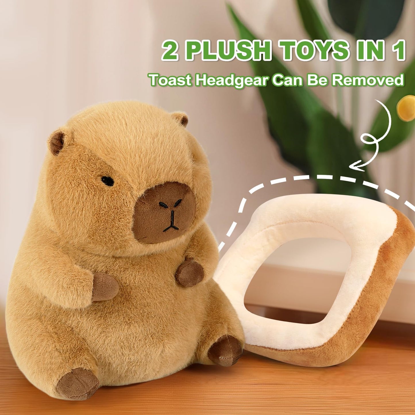 Ditucu Cute Capybara Plush Pillow with Wearable Toast Headgear Stuffed Animal Bread Capibara Plushies Toys Gifts for Kids Brown 11 inch
