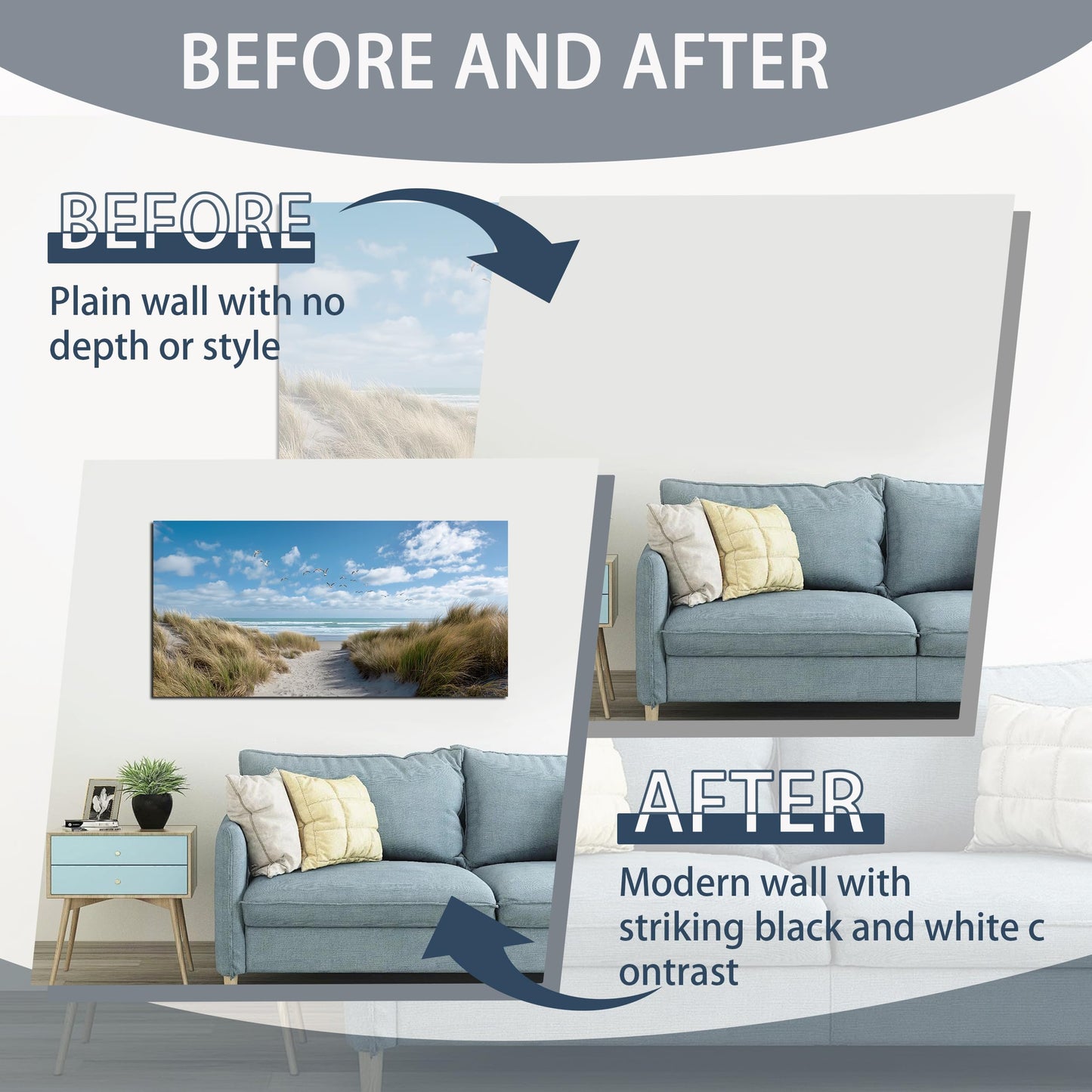 Trogonup Blue Coastal Wall Art for Living Room Ocean Seascape Canvas Print with Seagulls Nature Modern Artwork for Bedroom Office Home Decor 20x40 Inch