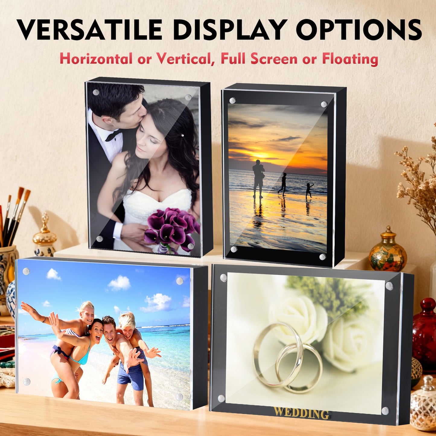 UMICAL 5x7 Acrylic Photo Frame 1 Pack Clear Magnetic Black Back