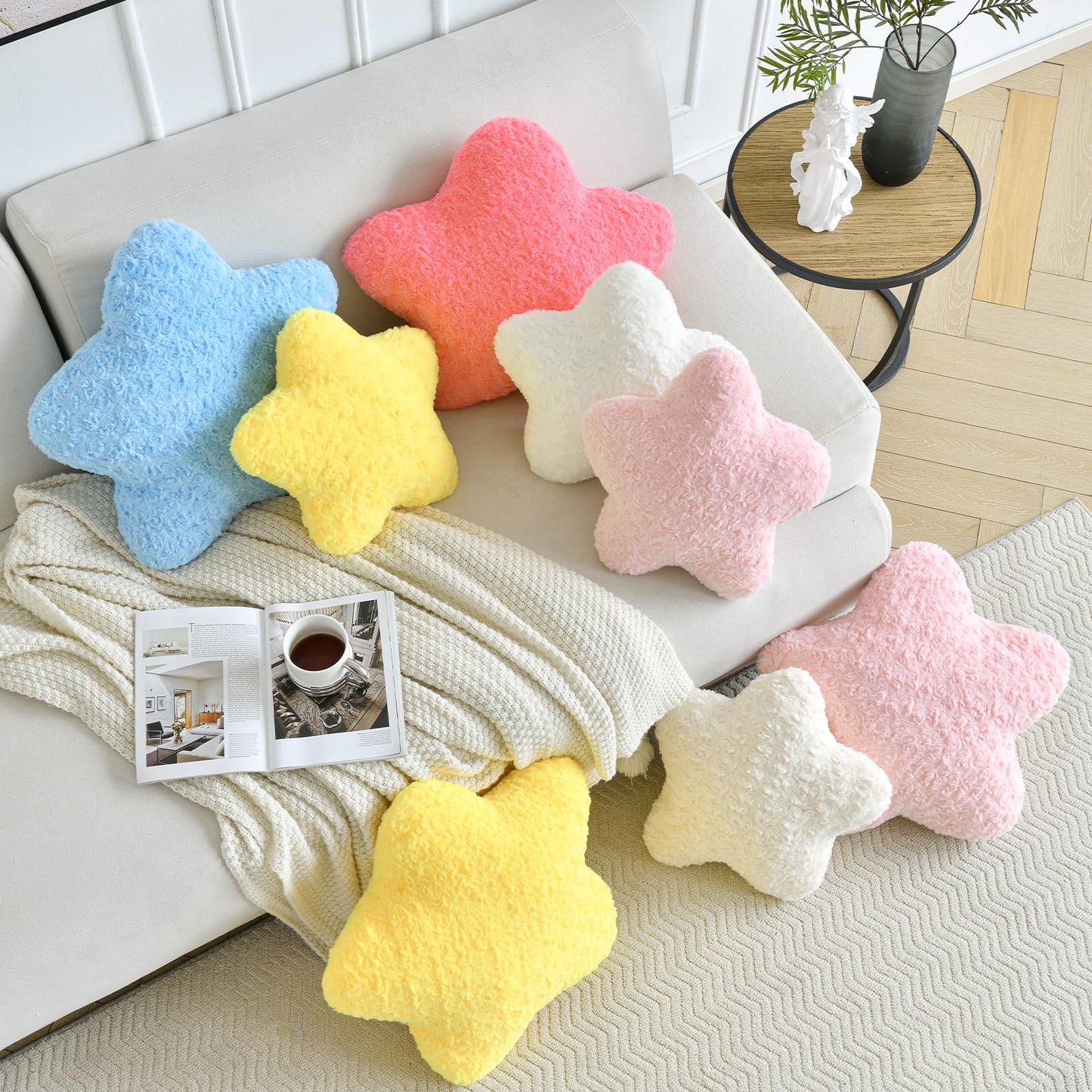 ZCNYCLAM Star Pillow, 19.7" Star Shaped Plush Pillow for Couch Bed Sofa, Cute Decorative Throw Pillows with Soft Faux Fur Room Decor for Bedroom Living Room (White)