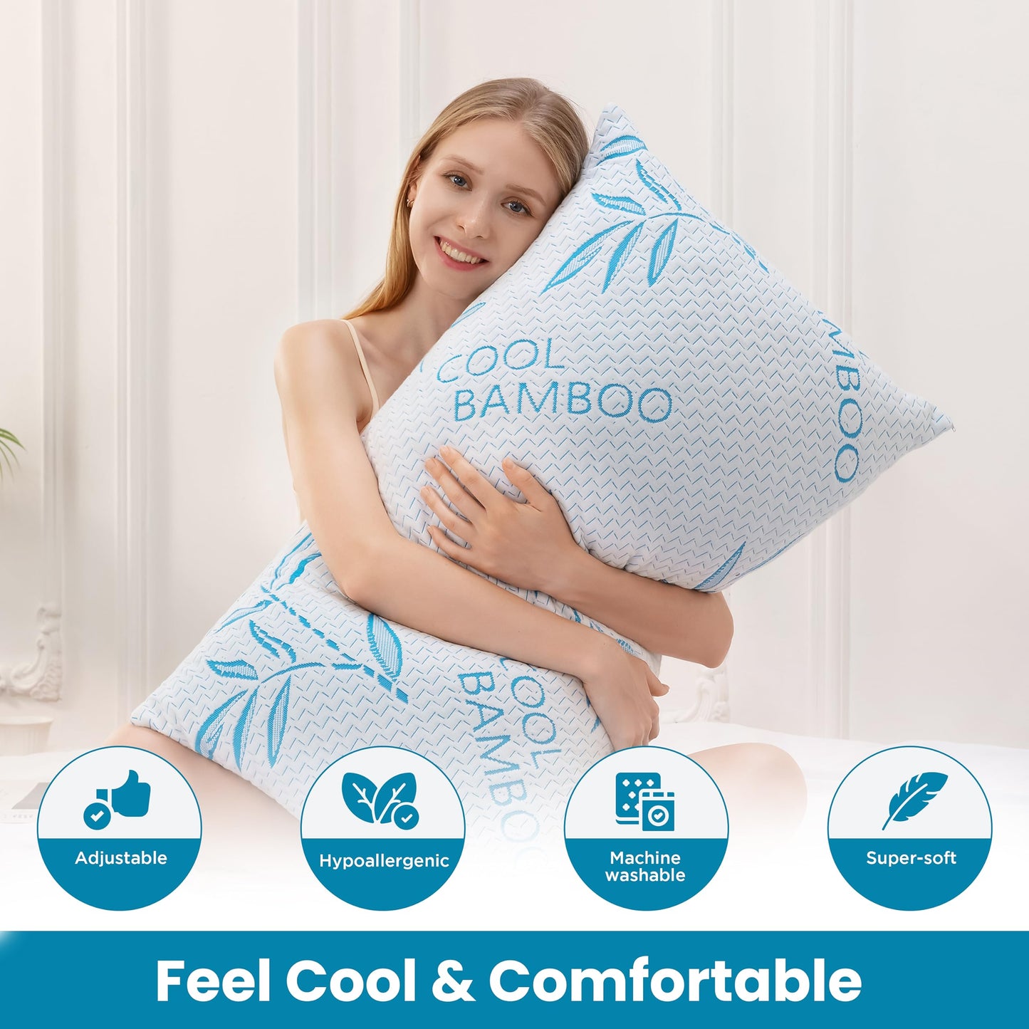 2 Pack King Size Pillows for Sleeping, Cooling Shredded Memory Foam Adjustable Bed Pillow with, Removable/Washable Cover (King 2 Pack)