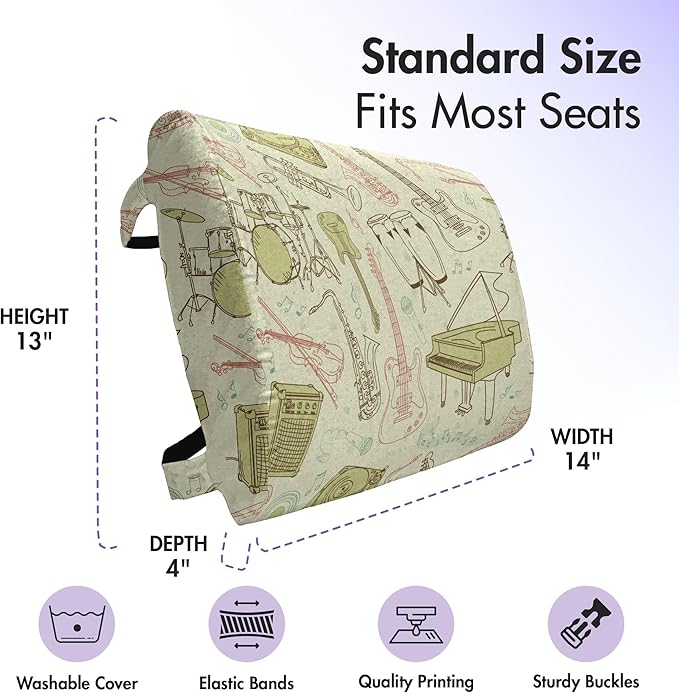 Ambesonne Jazz Music Lumbar Back Support Pillow, Doodle Different Instruments Entertainment Band Equipment Drawing, High Density Foam for Office Chairs Car Seats, 14" x 13", Beige Blush