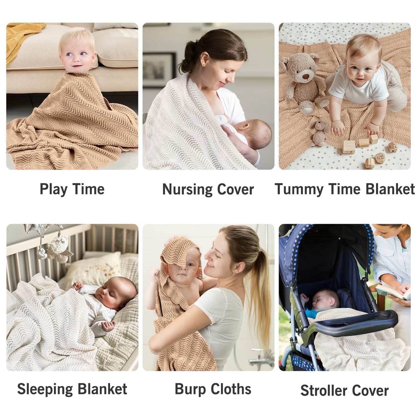 Pinuotu Cotton Knitted Baby Blanket – Neutral Swaddle Receiving Blanket for Newborn, Toddler, Boys & Girls, Crib or Stroller Blanket with Gift Box, 31×40 Inch (White)
