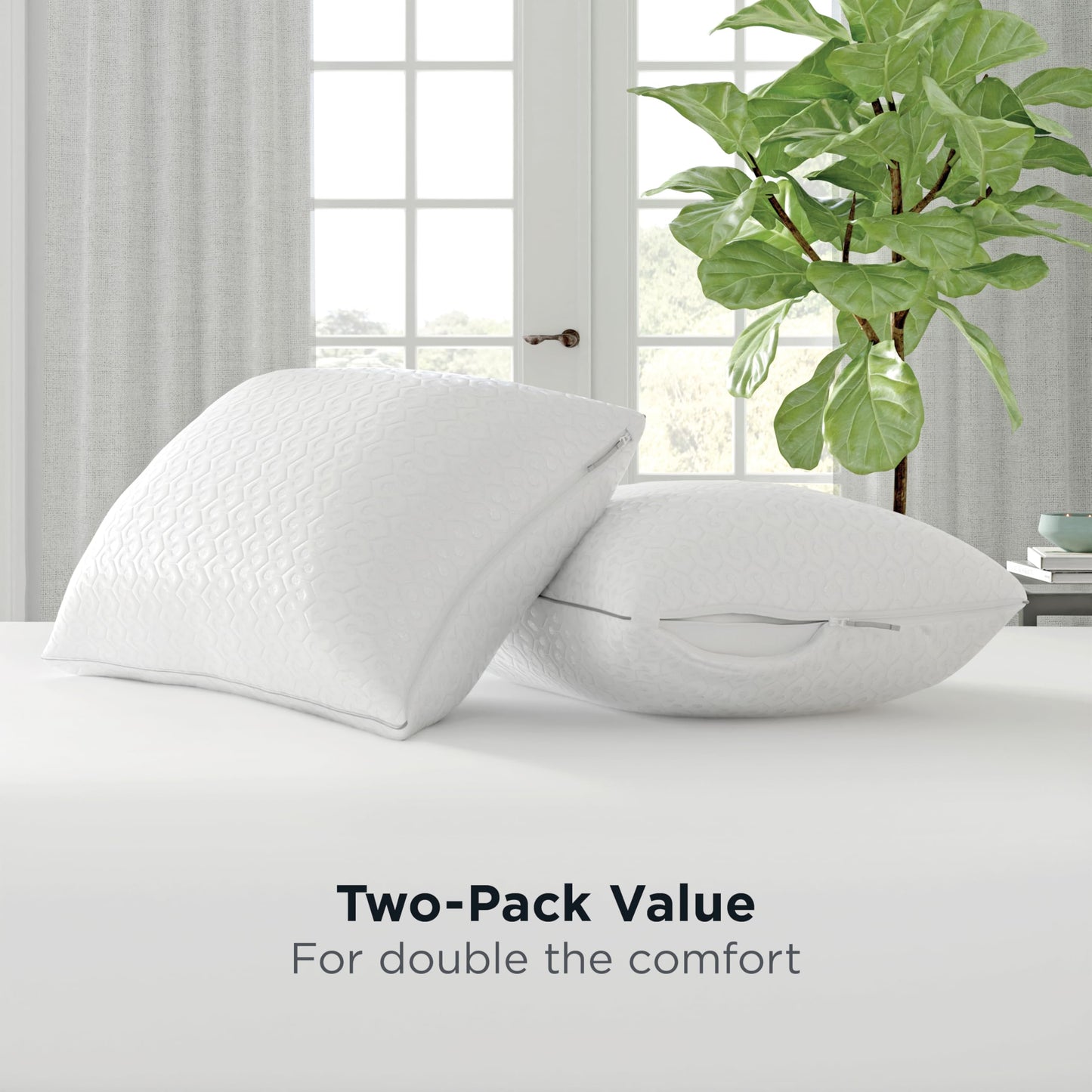  AllerEase Platinum 2-in-1 Adjustable Pillow, CleanBoost Allergen Barrier, Extra Fill, Standard/Queen - 2 Pack