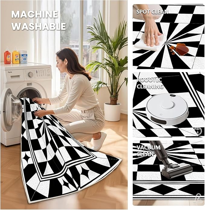 Black and White Checkered Rug, Checkered Rug, Modern Geometric Pattern Carpet, Retro Machine Washable Non Slip Area Rugs, Contemporary Rugs for Living Room/Bedroom 3x5