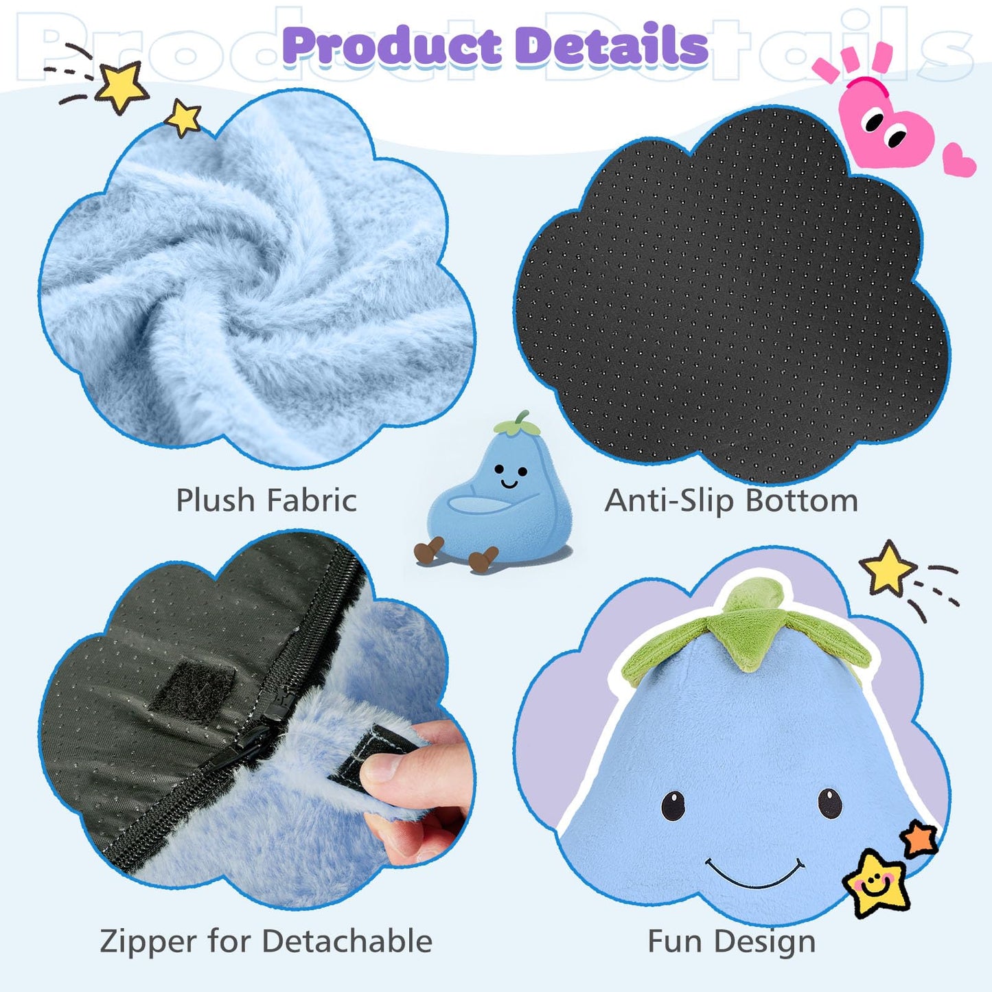 DUMOS Kids Bean Bag Chair, Stuffed Toddler Couch with Faux Rabbit Fur Cover for Teens & Kids, Comfy Lazy Sofa Chair for Reader, Living Room, Bedroom, Aged 4-12 Years, 31 Inch, Blue