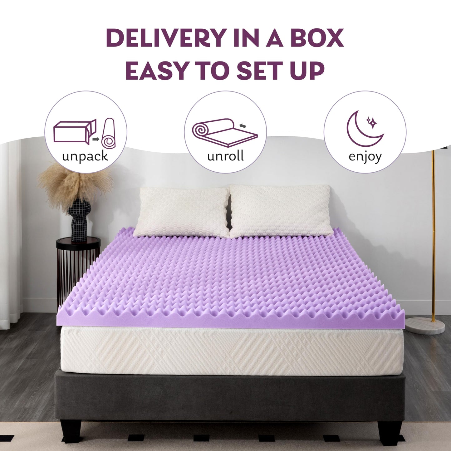 3 Inch Egg Crate Twin Memory Foam Mattress Topper, Cooling Gel Infused Foam Mattress Topper for Pressure Relief, CertiPUR-US Certified Twin Bed Topper, Purple, 38"×75"