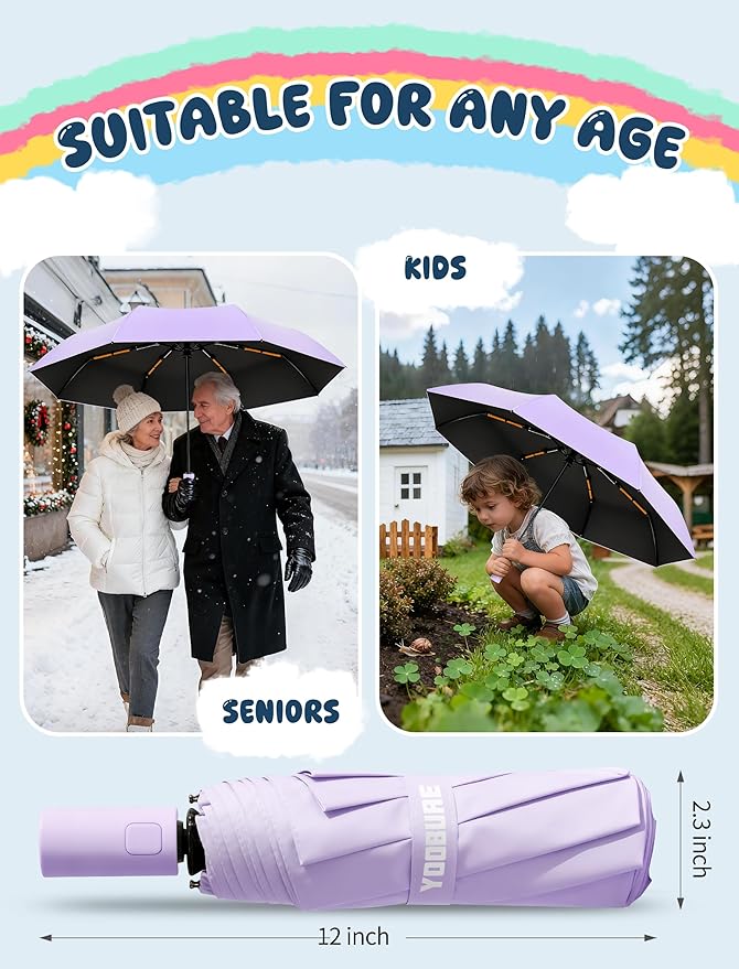 Yoobure Automatic Travel Umbrellas for Rain - Portable & Compact Umbrella for Backpack, Car, UV Umbrellas for Sun Protection, Windproof Folding Small Umbrella in Macaron for Kids, Women, Colorful