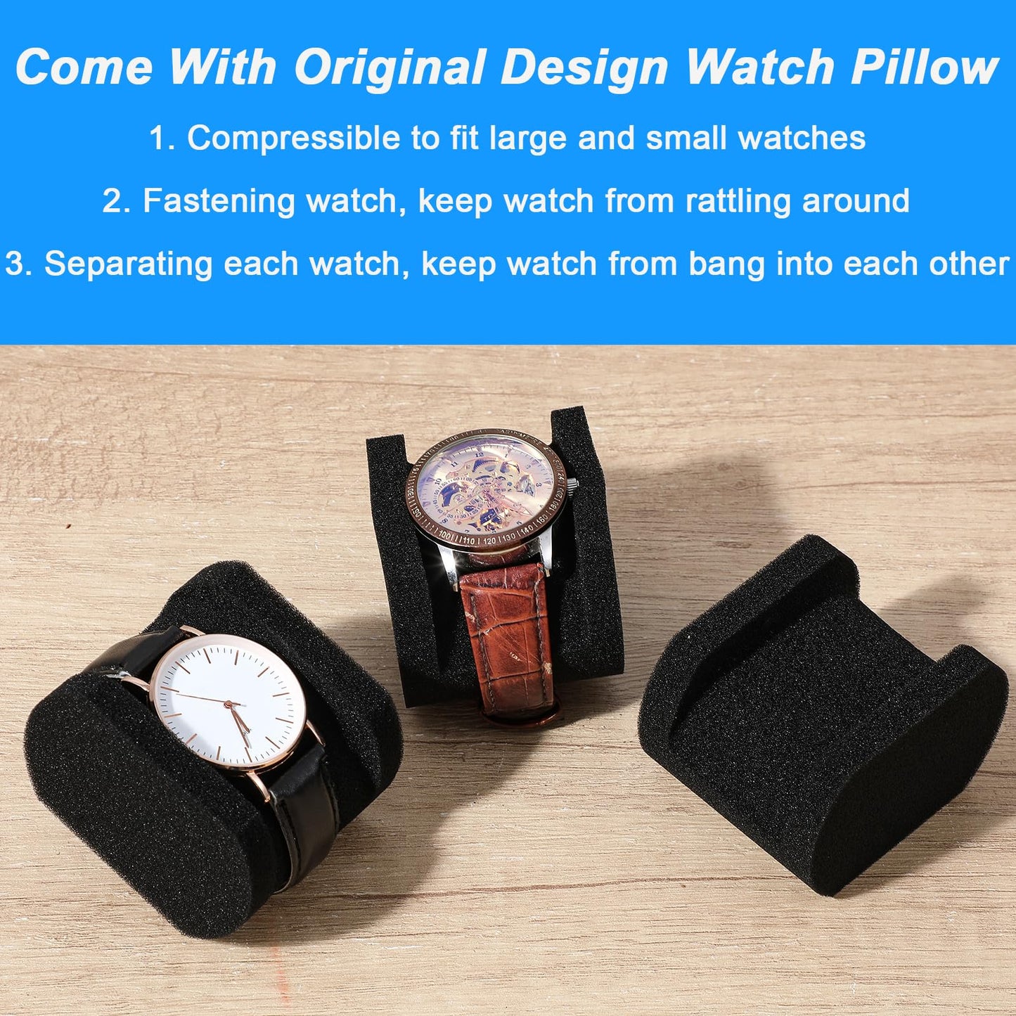 Ubamdom 2 Pcs 5 slots Hard men's watch travel case, Portable zipper storage organizer box with soft compressible foam pillow to fit large and small watchesBlack