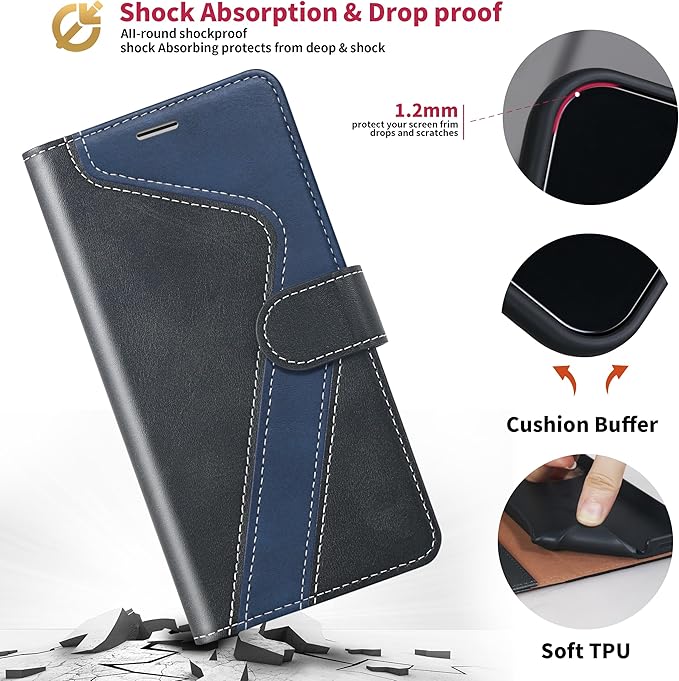 CIVICASE for iPhone 15 Pro Wallet Case,Leather Flip Case RFID Blocking Credit Card Holder Folio Magnetic Stand TPU Shockproof Cover Compatible with iPhone 15 Pro Black Blue
