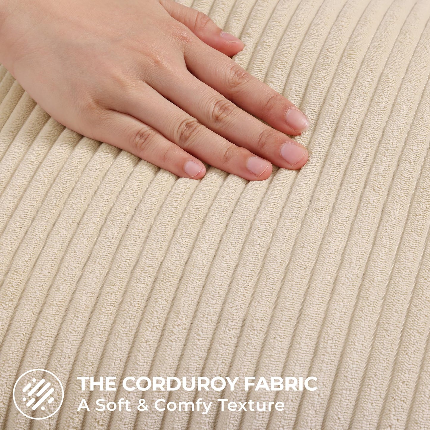 Mecatny Corduroy Summer Decorative Throw Pillow Covers 18x18 Set of 2 for Sofa Living Room, Soft Neutral Boho Couch Pillow Covers for Home Decor, Beige