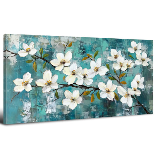 Vintage Magnolia Flowers Wall Art Teal Wall Decor Nature Blossom Floral Picture Canvas Prints Turquoise Decor Watercolor Botanical Painting Farmhouse Artwork for Living Room Bedroom Decorations 20x40”