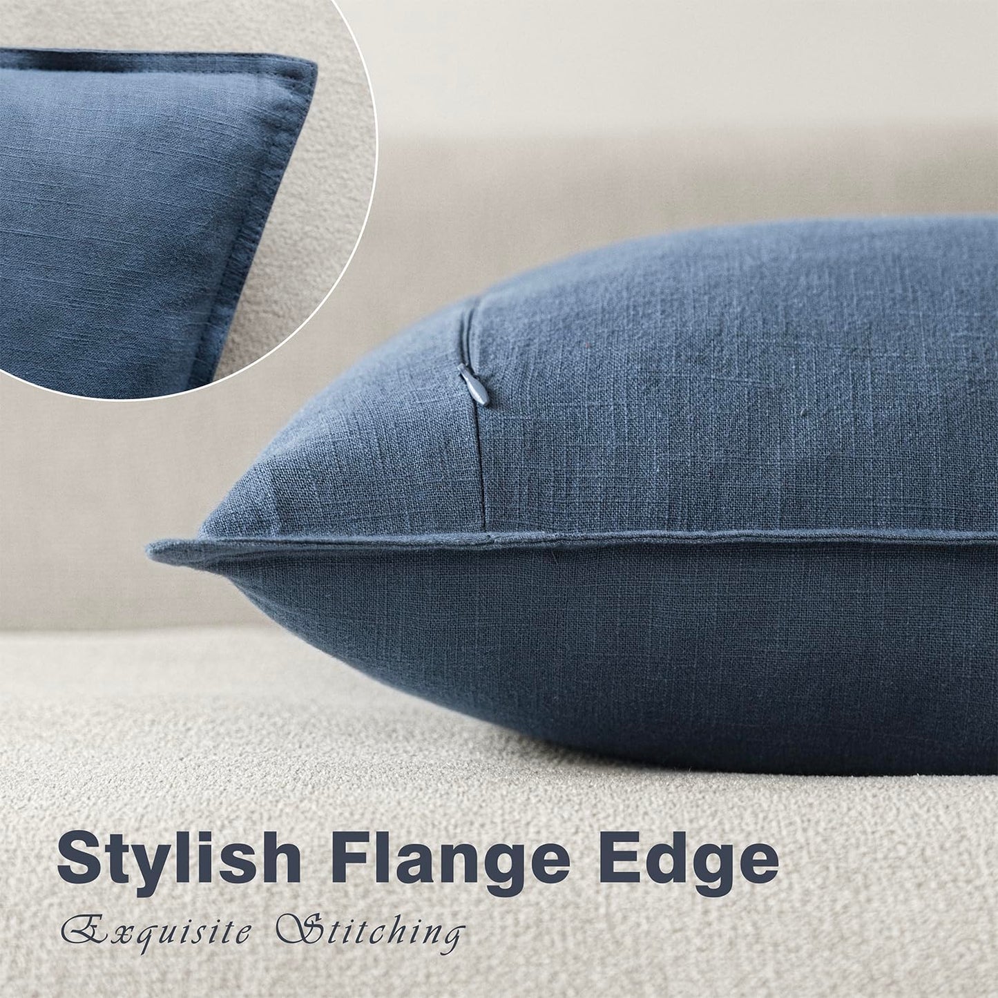 Foindtower Pack of 2, Decorative Linen Solid Throw Pillow Covers Soft Accent Euro Cushion Case Farmhouse Neutral Pillowcase for Chair Couch Sofa Bedroom Living Room Home Decor 24 x 24 Inch Dark Blue