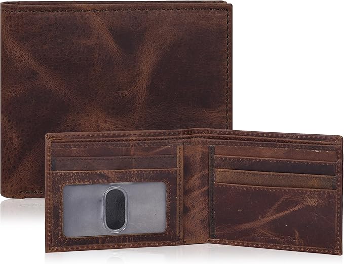 Oak Leathers Slim Leather Wallet for Men - RFID Blocking Slim Minimalist Front Pocket - Thin & Stylish with ID Window, Gift For Men (Mocha)