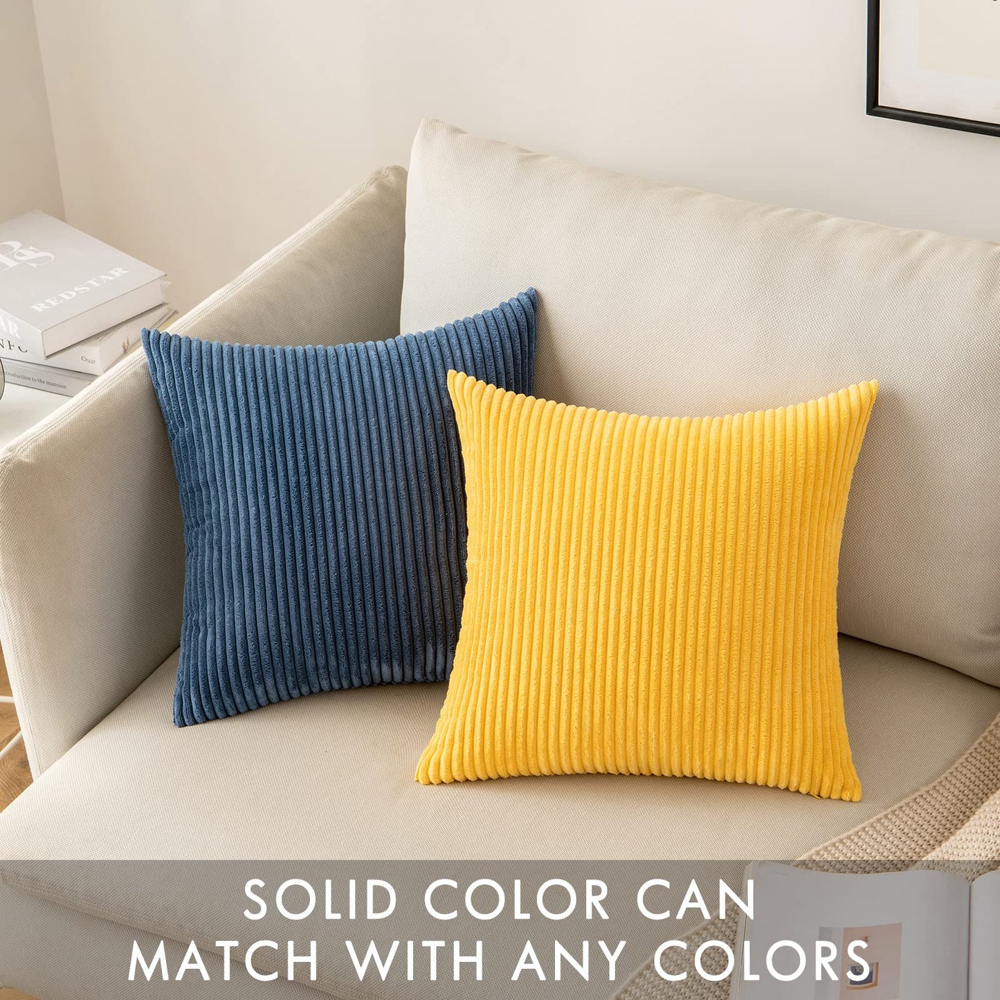 MIULEE Decorative Corduroy Pillow Covers Soft Solid Pack of 2 Cushion Cases Boho Square Throw Pillow Covers Golden Yellow Pillowcases for Couch Chair Sofa Bed Living Room Home Decor 18 x 18 Inch