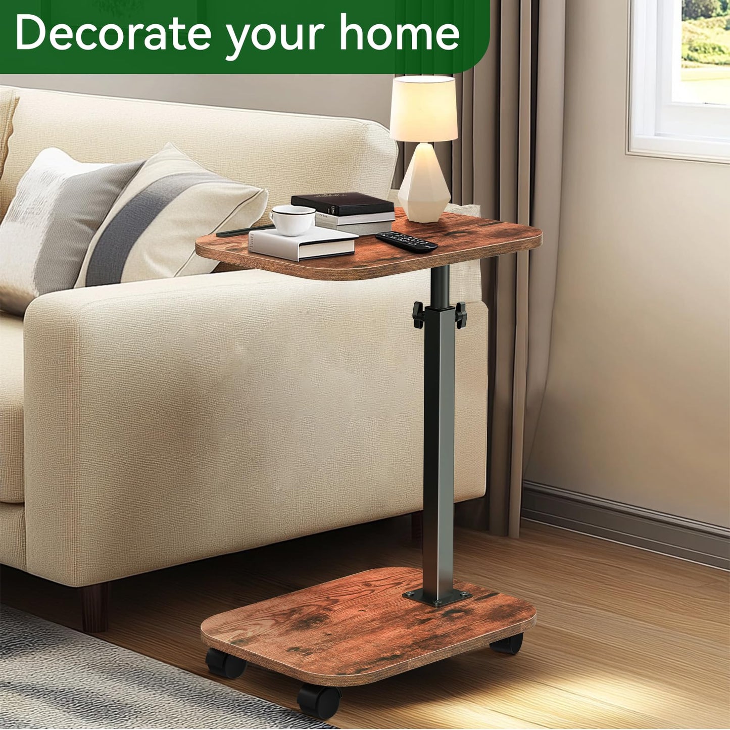 XNSDXV Sofa Tray Table for Couch, 360°Swivel TV Tray for Small Spaces, Adjustable Height Side Tables for Eating, C Shaped End Table for Livingroom, Bedroom, Sofa, Bed, Snack