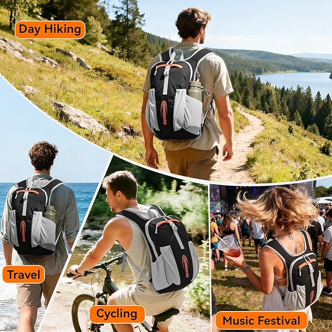 CROSSGEAR 16L RFID Hiking Backpack, Lightweight Foldable Packable Backpack, Small Travel Hiking Daypack for Women Men Black