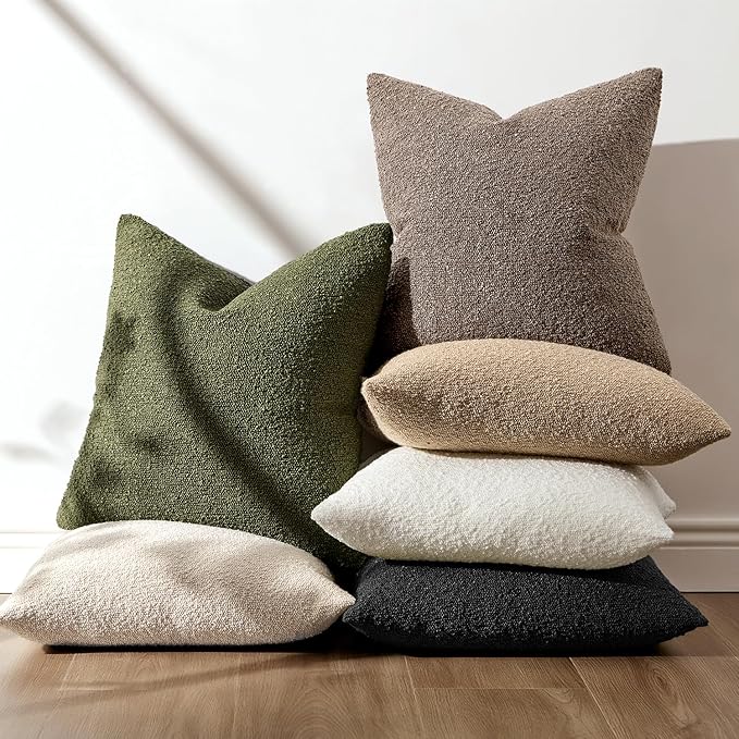 ANRODUO Pack of 2 Textured Boucle Throw Pillow Covers Soft Moss Green Decorative Accent Solid Pillow Cases Cozy Modern Couch Cushion Case for Sofa Bedroom Living Room Spring Home Decor, 20 x 20 Inch