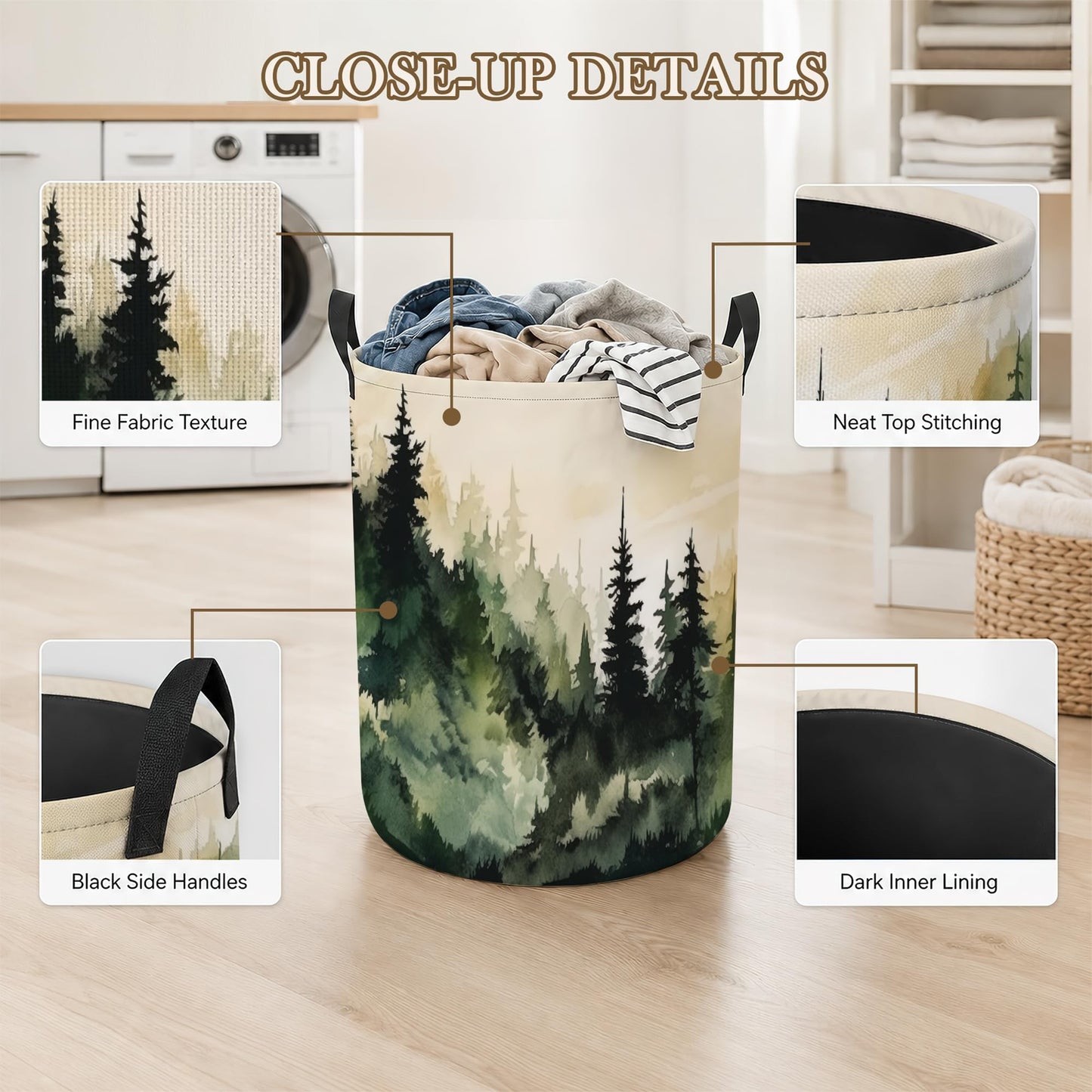 Misty Forest Laundry Basket Oxford Cloth Laundry Hamper With Handle Foldable Portable Clothes Storage Basket Storage Bag For Laundry Room/Bathroom/Bedroom/Dormitory 20.8"x16"